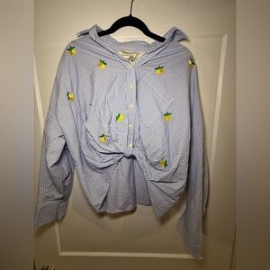 ASOS Blue Striped Blouse with Yellow Lemon Accents